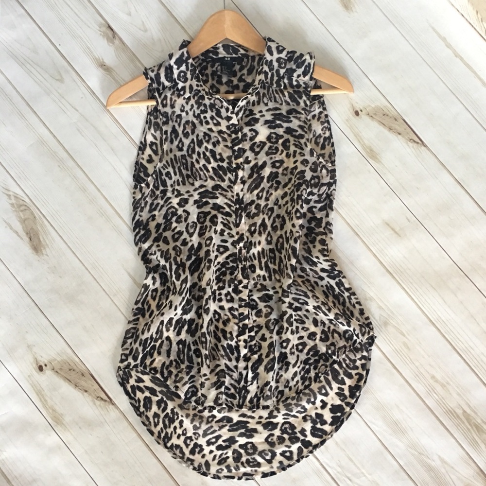 H&M Blouse Sleeveless Leopard Animal Print